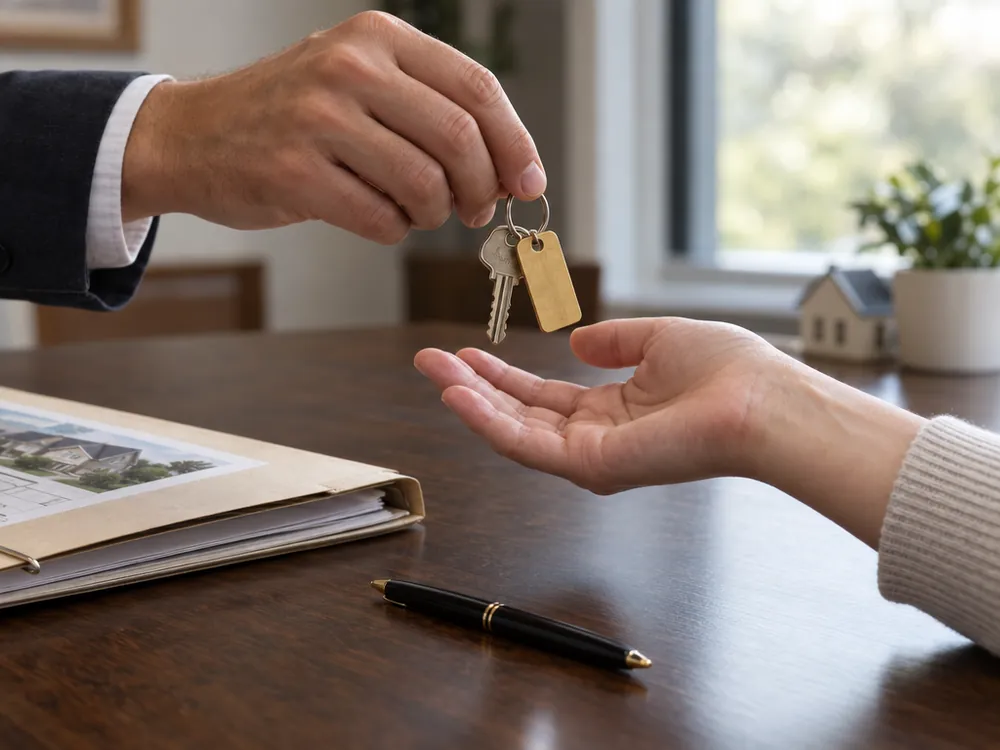House keys being handed over on a desk
